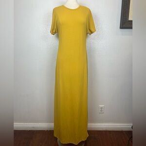 NWOT & Defect LuLaRoe Maria Maxi Dress Short Sleeves in Mustard Yellow Sz M